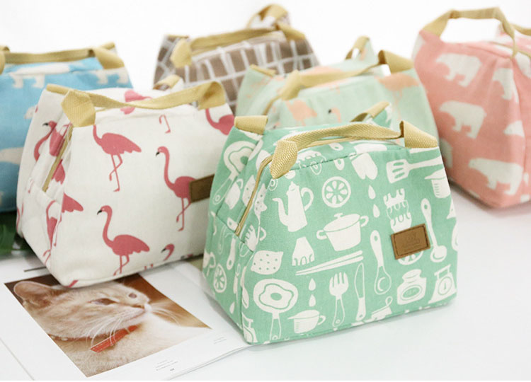 Bento Pouch Lunch Linen Cotton Bag Thermal Insulated Lunch Box Tote Cooler Bag