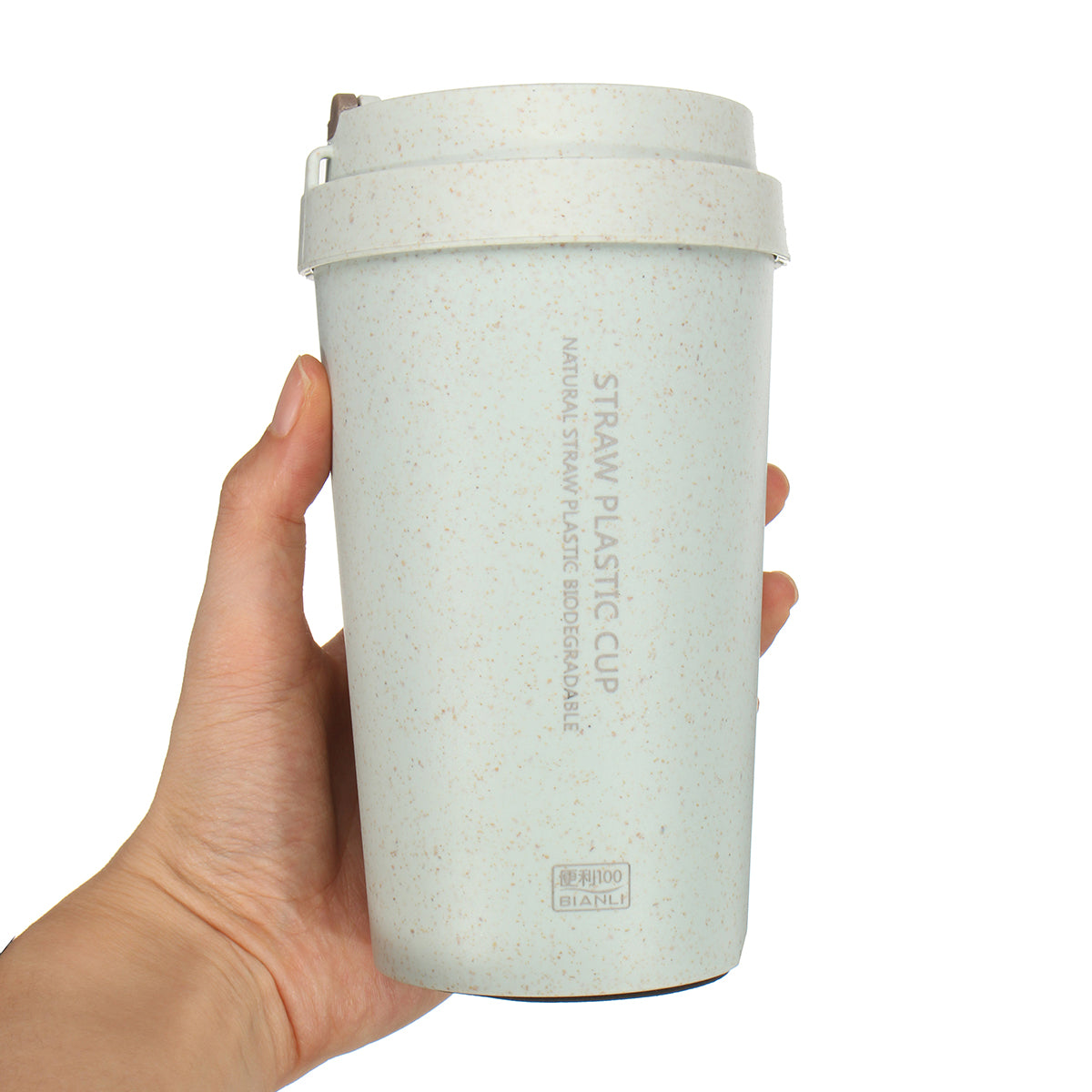 400L Wheat Straw Portable Double-wall Vacuum Bottle Coffee Cup Insulated Mug Water Bottle (Light Blue)