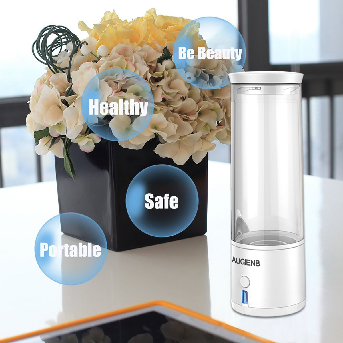 AUGIENB WH02 Portable Smart Hydrogen-Rich Cup Water Generator Ionizer Maker Healthy Alkaline Energy Cup Water Bottle (USB Cable)