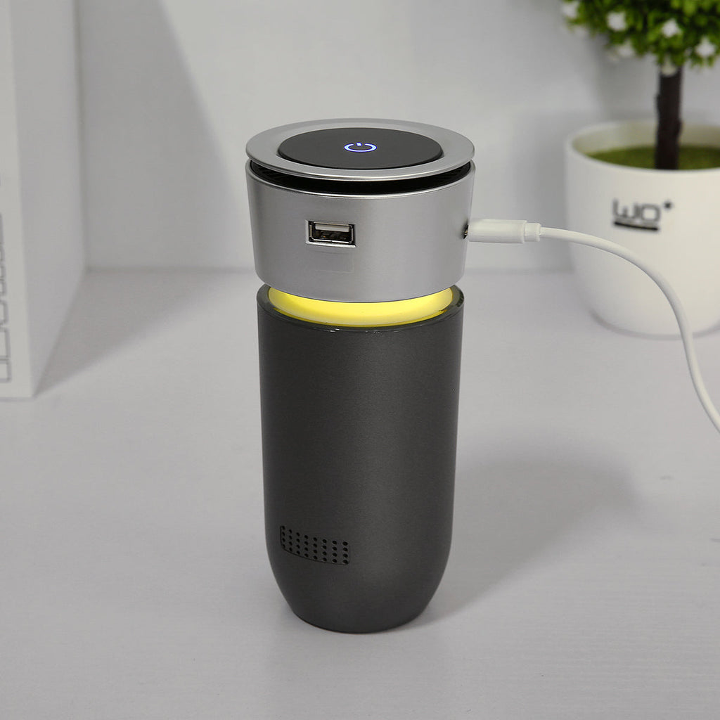 AUGIENB Air Filter 12V Negative Ions Air Cleaner Ionizer Air Freshener Car Charger Auto Mist Maker Pm2.5 Eliminator Cup USB Charging for Car/Home (Grey)