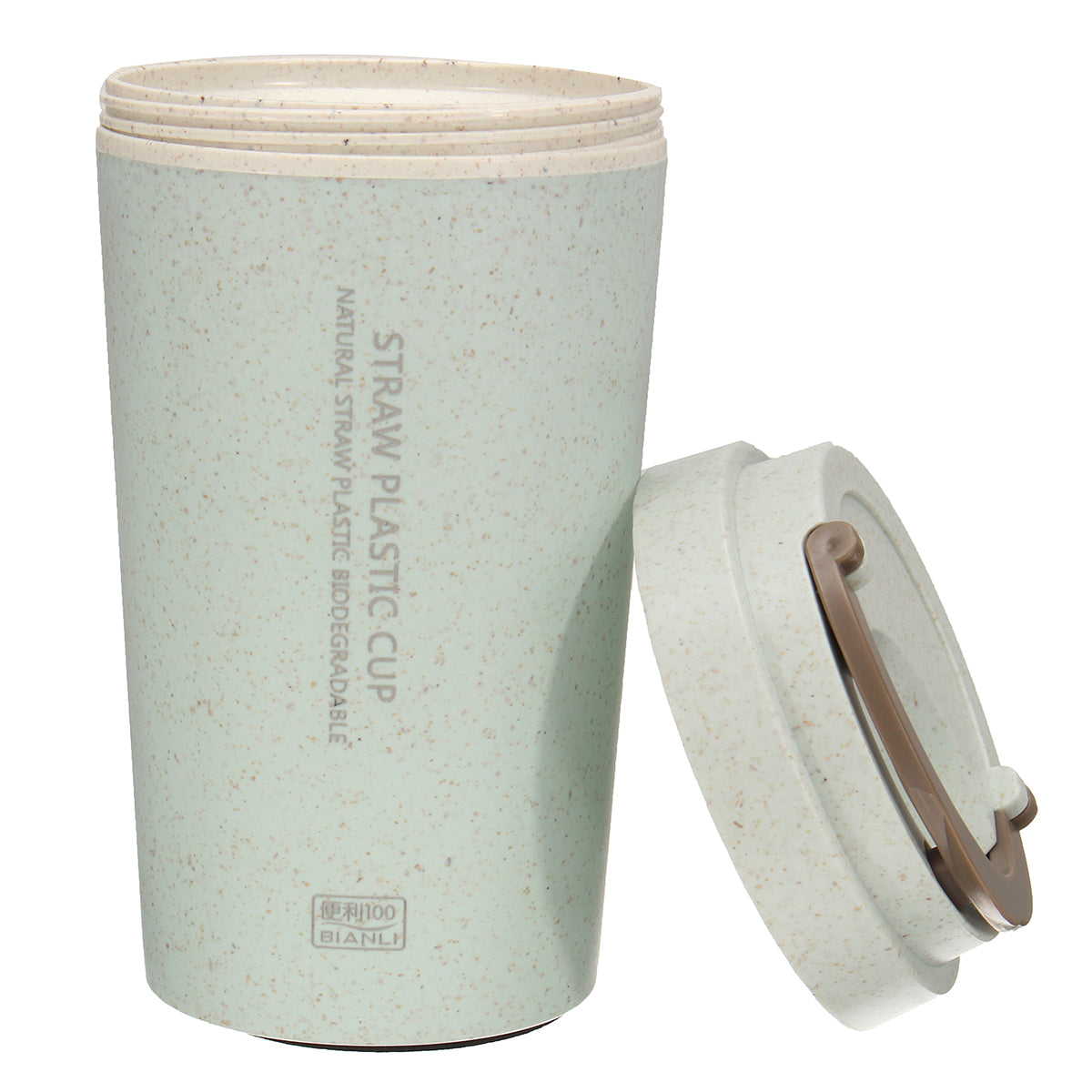 400L Wheat Straw Portable Double-wall Vacuum Bottle Coffee Cup Insulated Mug Water Bottle (Light Blue)