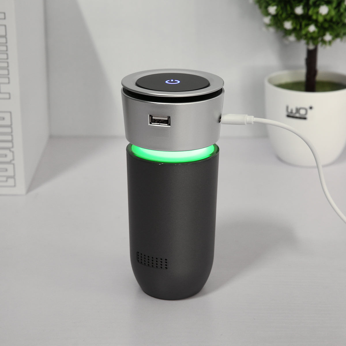 AUGIENB Air Filter 12V Negative Ions Air Cleaner Ionizer Air Freshener Car Charger Auto Mist Maker Pm2.5 Eliminator Cup USB Charging for Car/Home (Grey)