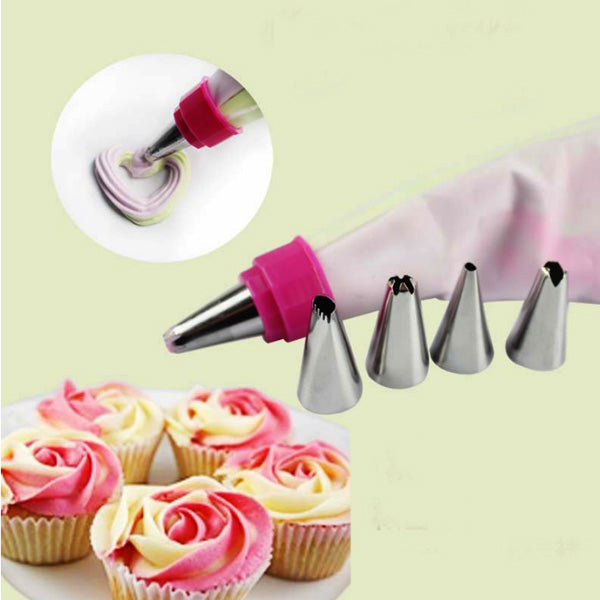 5Pcs Stainless Steel Nozzles Dual Color Lcing Piping Bag Cake Tool Cake Decoration Converter