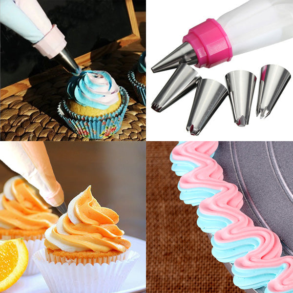 5Pcs Stainless Steel Nozzles Dual Color Lcing Piping Bag Cake Tool Cake Decoration Converter