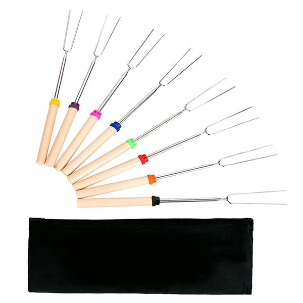 8 Pieces 32-Inch Colorful Telescopic Roasting Marshmallow Barbecue Skewers BBQ Stick Fork BBQ Tools