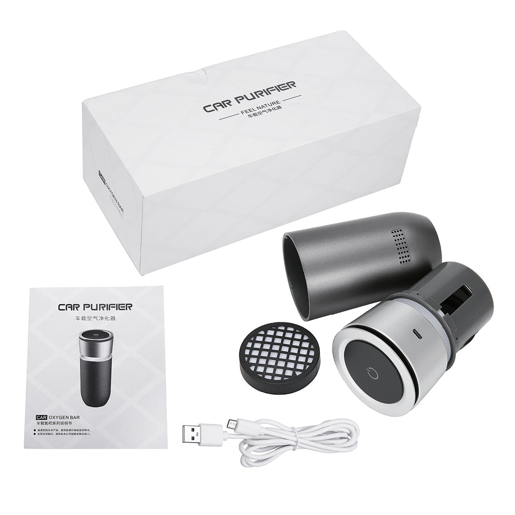 AUGIENB Air Filter 12V Negative Ions Air Cleaner Ionizer Air Freshener Car Charger Auto Mist Maker Pm2.5 Eliminator Cup USB Charging for Car/Home (Grey)