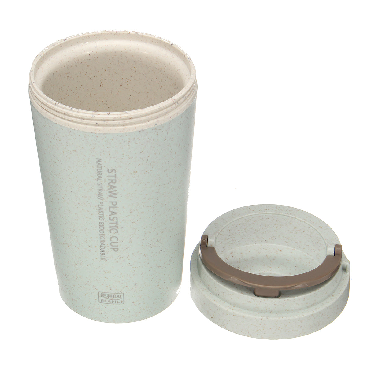 400L Wheat Straw Portable Double-wall Vacuum Bottle Coffee Cup Insulated Mug Water Bottle (Light Blue)