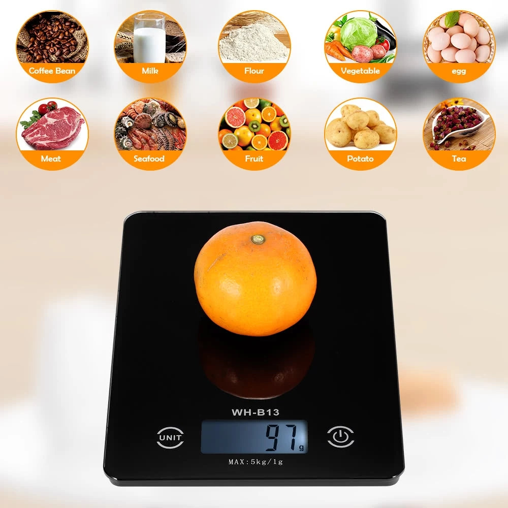 3Life H17906B 5KG/1G Accurate Touch Screen Kitchen Scale LCD Backlight Digital Kitchen Food Scale G/LB/OZ for Baking Cooking Tare Function From XIAOMI Youpin (Black)